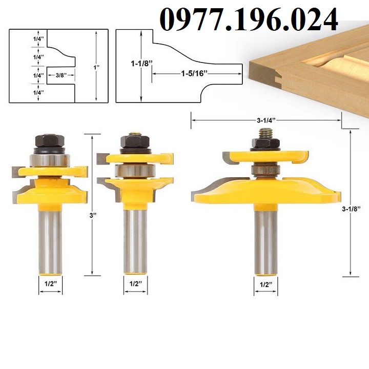 Bộ 3 mũi dao ghép mộng tủ bếp dùng cho ván 17-22mm