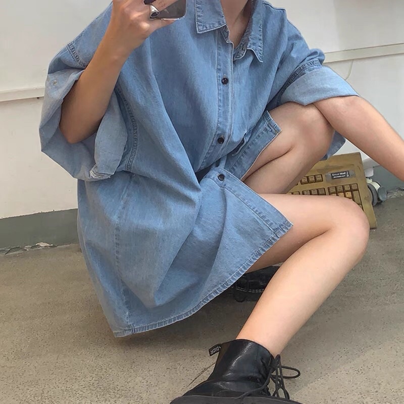 Áo sơ mi ngắn tay denim (freesize)