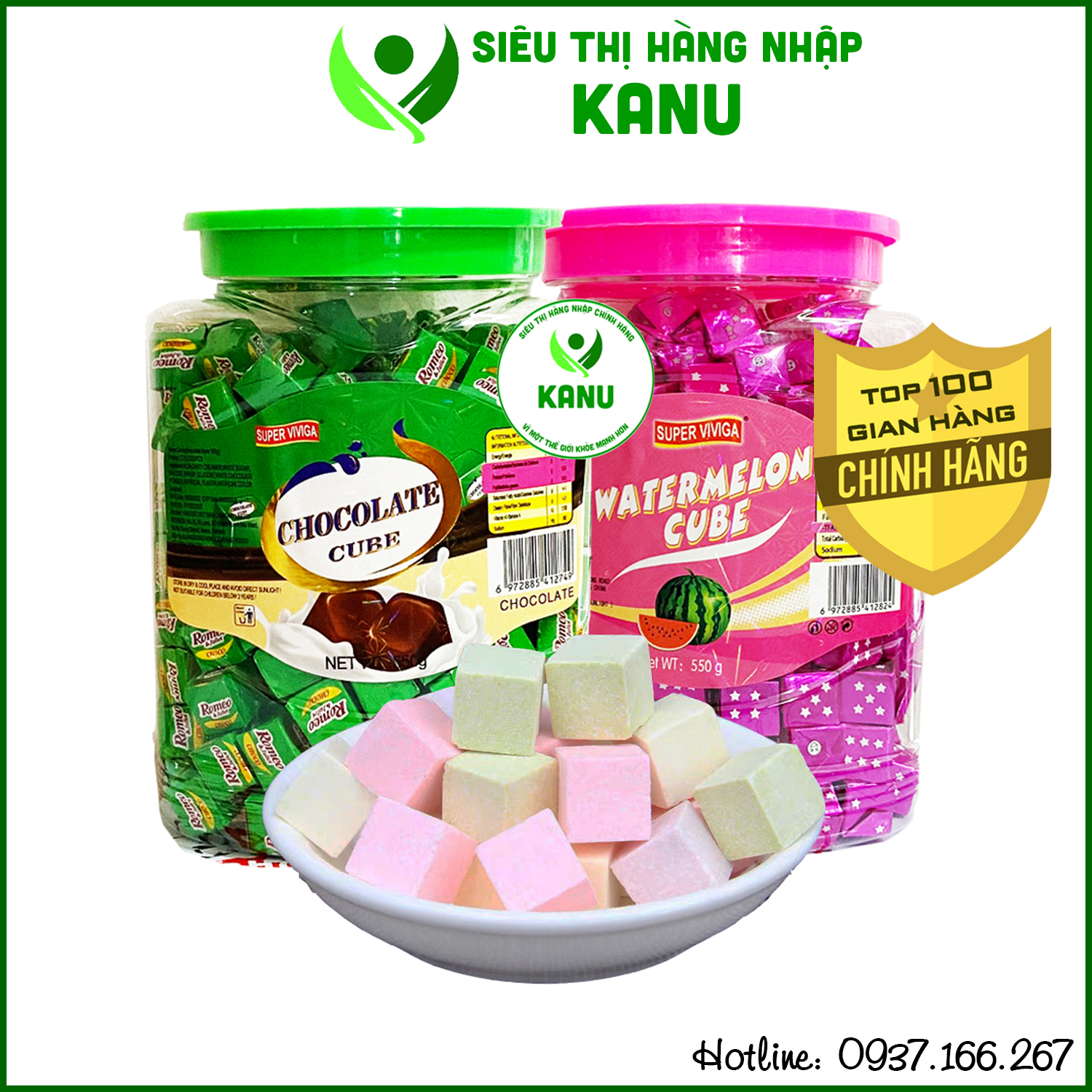 Kẹo cube sữa nén vị socola & dưa hấu Super Viviga HongKong 550g