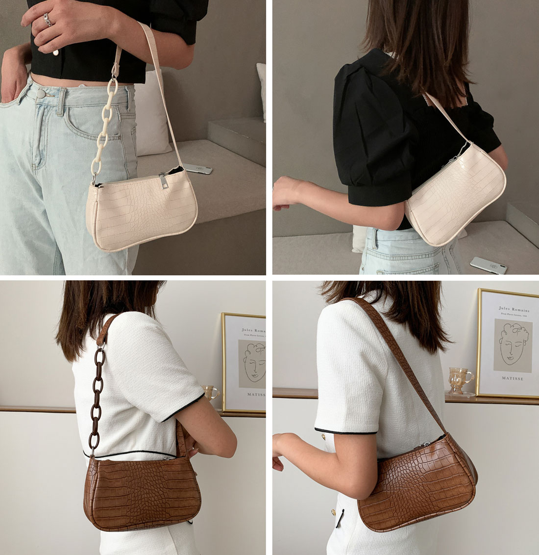 Túi Kẹp Nách Phối Dây Xích Vân Da - 100style