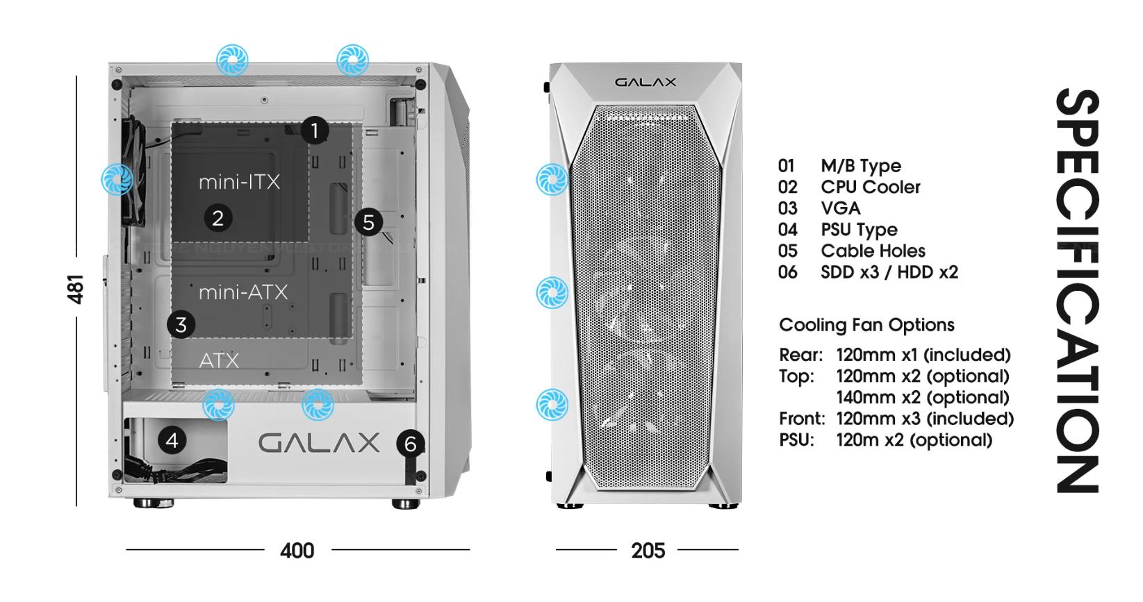Galax revolution-05 Mid Tower black case | White-authentic