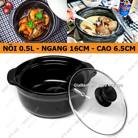 NỒI ĐẤT TRÁNG MEN CHỊU NHIỆT NẮP KÍNH 0.5 LÍT