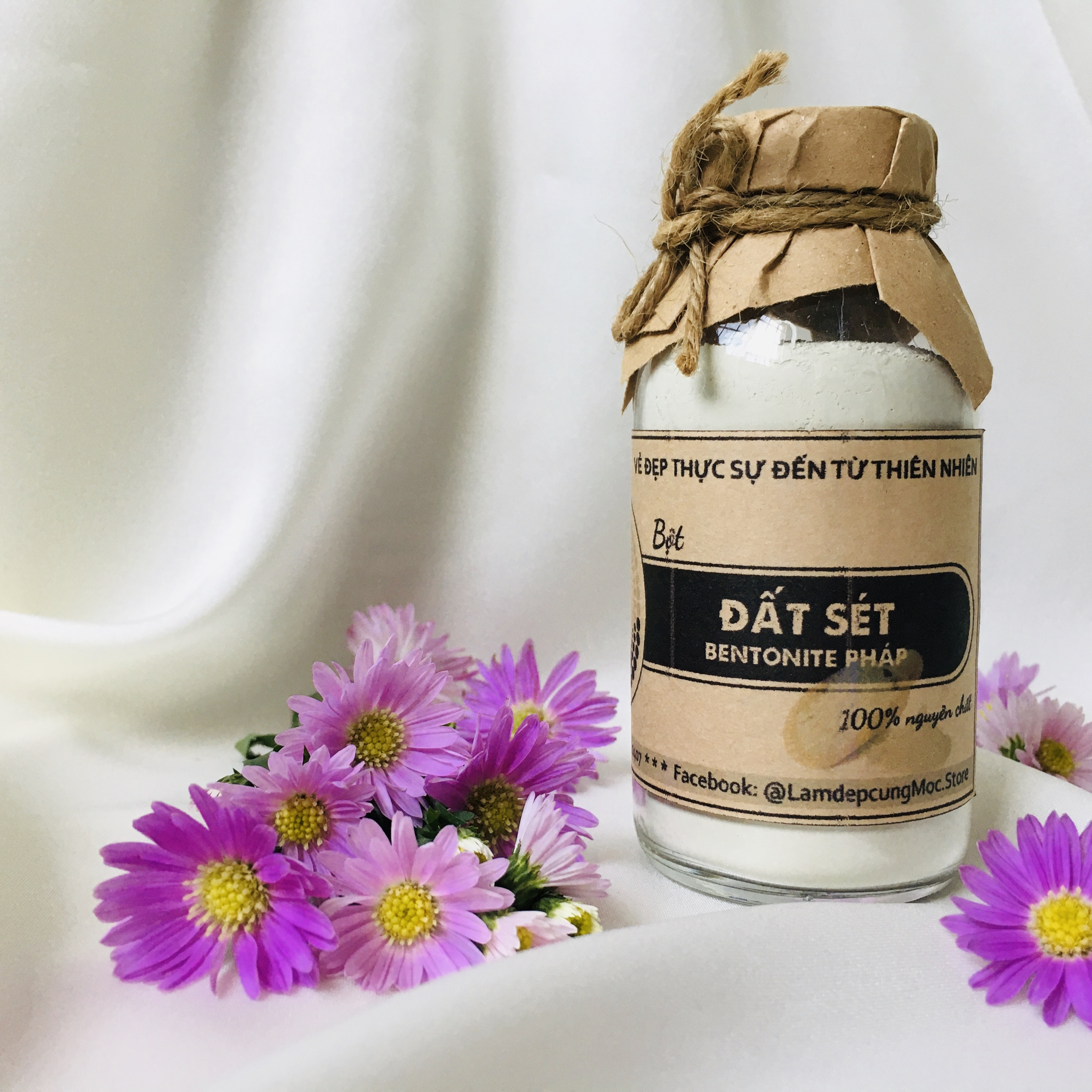 Bột Đất Sét Bentonite Pháp thiên nhiên MỘC đắp mặt nạ nguyên chất giảm mụn làm sạch sâu thải độc túi dùng thử 10g và 30g