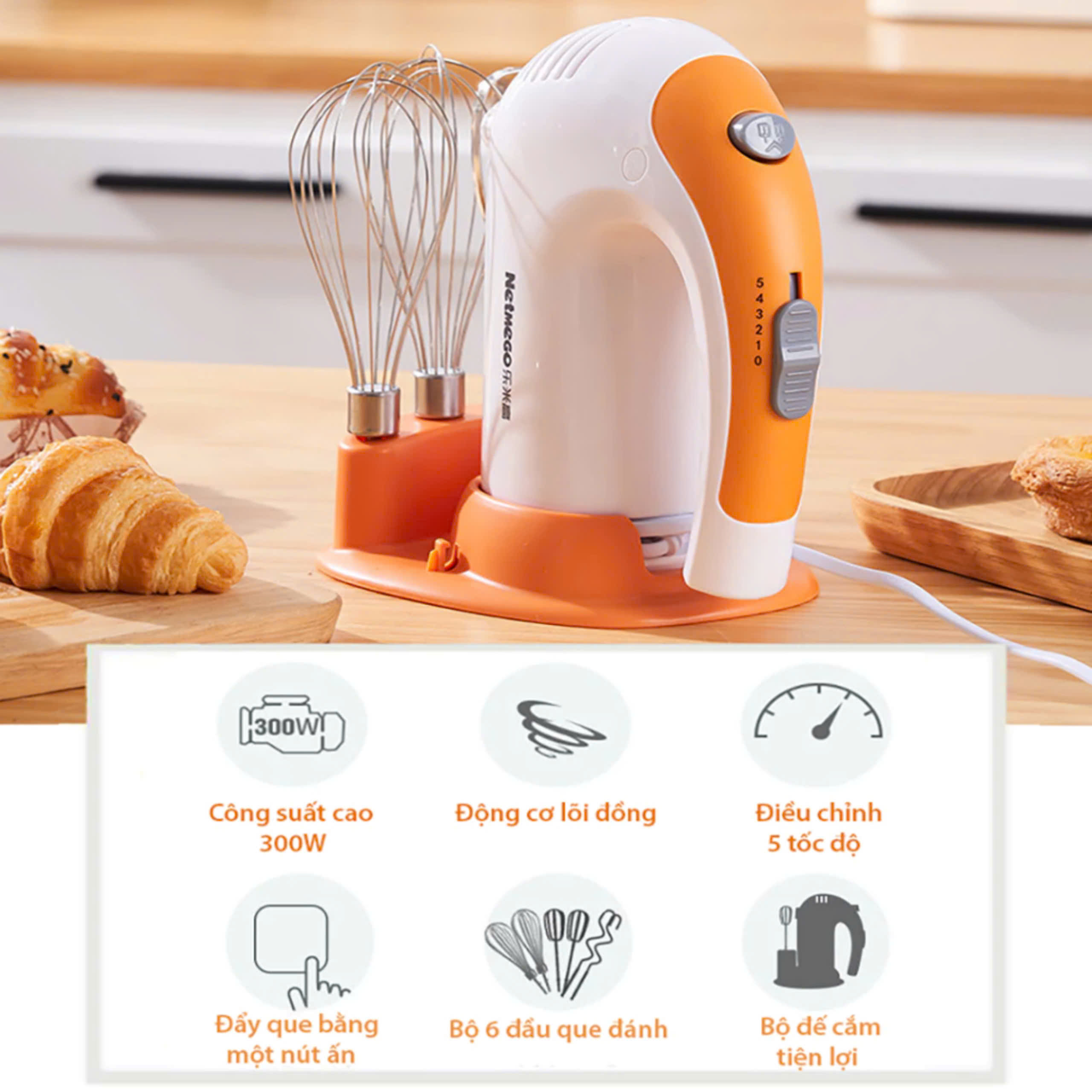 Máy đánh kem chesee - đánh trứng Netmego N38D 300W