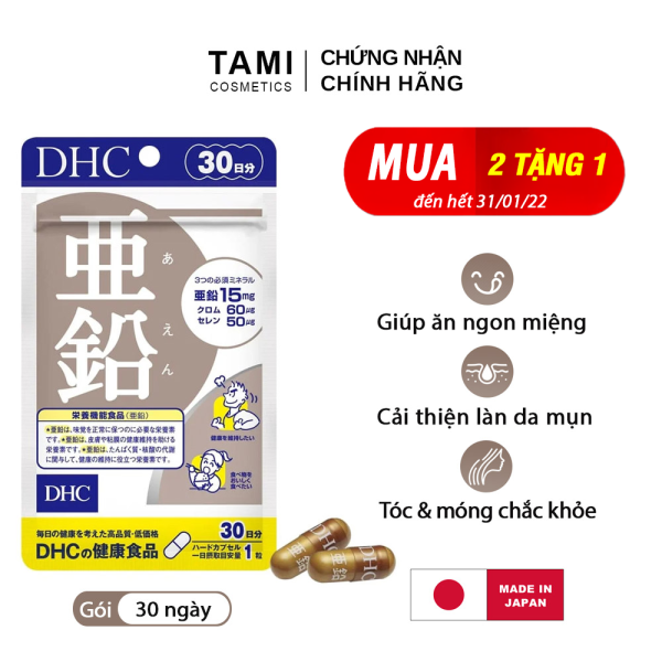 Viên uống kẽm DHC Nhật Bản thực phẩm chức năng zinc giúp ăn ngon miệng, kiểm soát nhờn giảm mụn, dưỡng tóc và móng khỏe, hỗ trợ sinh lý nam gói 30 ngày TA-DHC-ZIN306 nhập khẩu