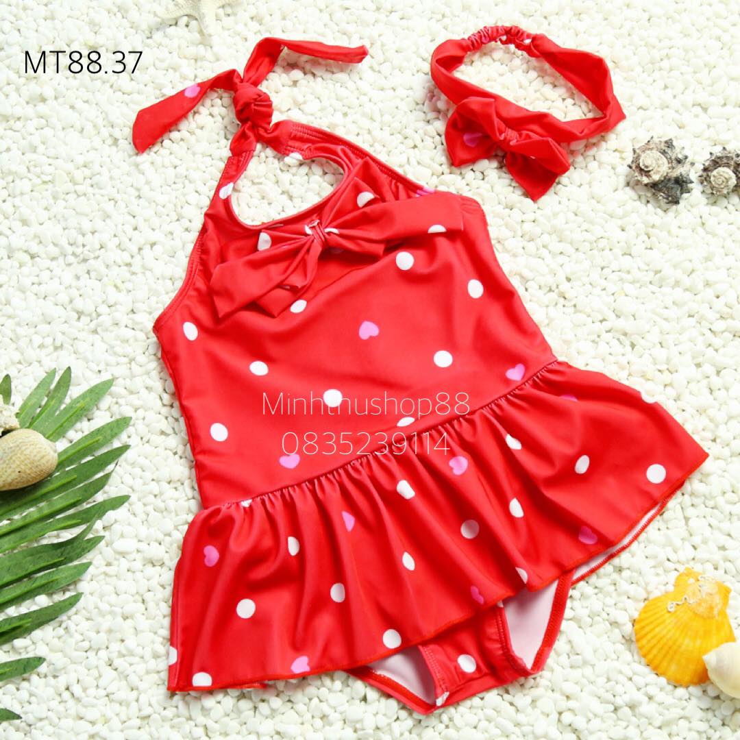 Hot!! đồ bơi chấm bi cho bé mix turban cực xinh - mt88.37