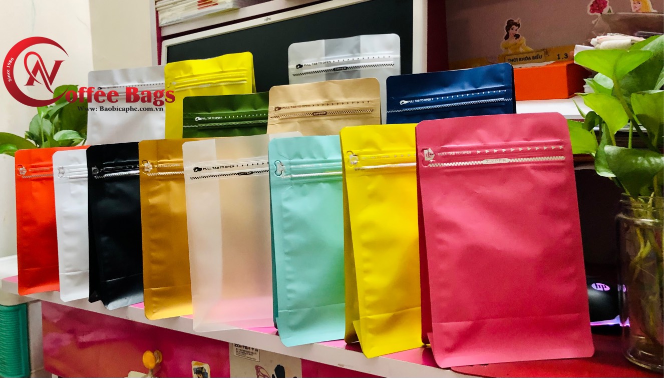 [1KG/SIZE - NHIỀU MÀU] - TÚI ZIPPER 8 CẠNH ĐÁY VUÔNG ĐỰNG TRÀ CAFE BỘT