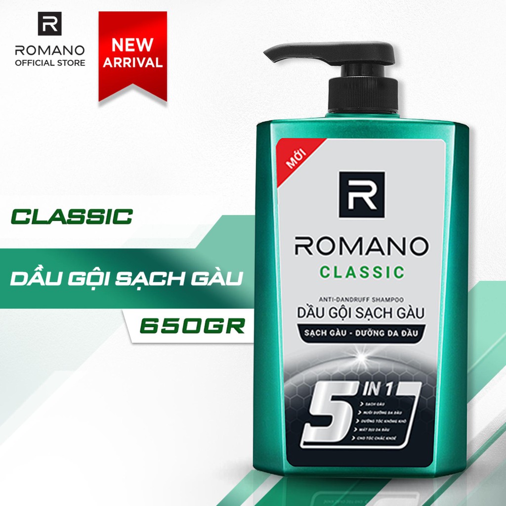 [HCM]DẦU GỘI SẠCH GÀU DƯỠNG DA ĐẦU ROMANO CLASSIC 5 IN1 650G
