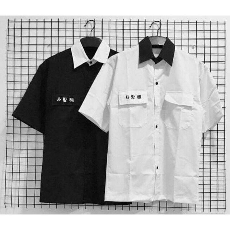 ÁO SƠ MI NGẮN TAY NAM NỮ CỰC XINH THÊU CHỮ TRUNG QUỐC , PHÙ HỢP CHO MỌI LỨA TUỔI NAMLEE TH268