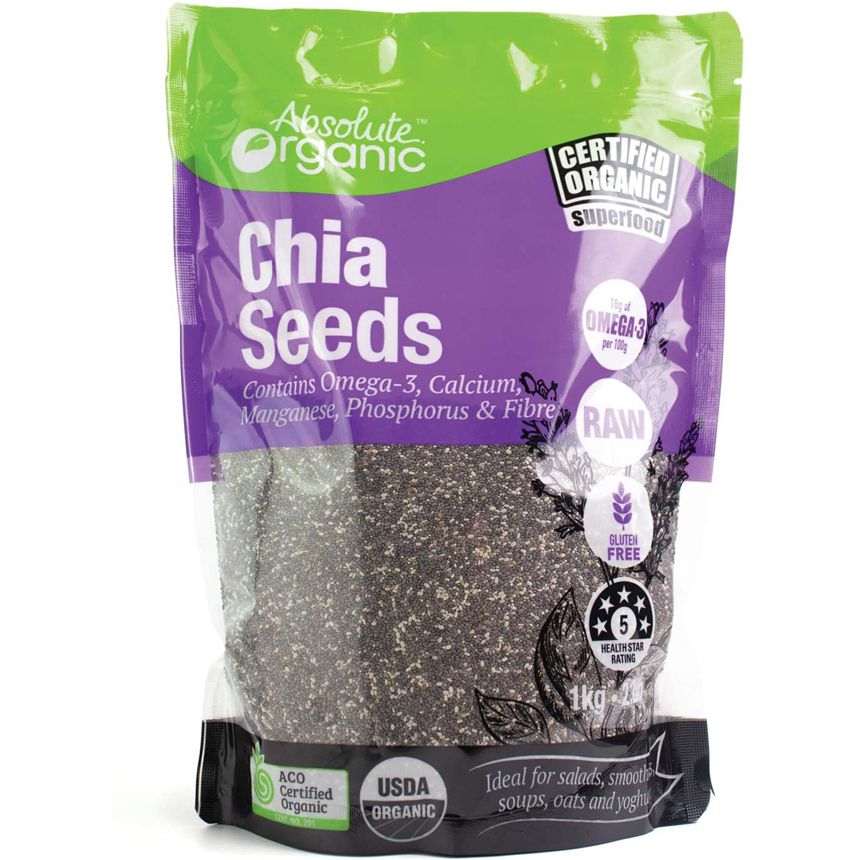 Hạt chia đen Absolute Organic Chia Seed Back gói 1kg của Úc
