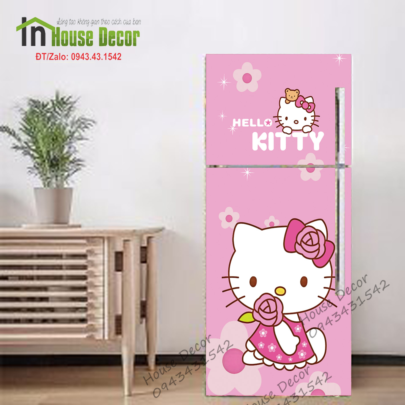 Decal Dán Trang Trí Tủ Lạnh Hello kitty