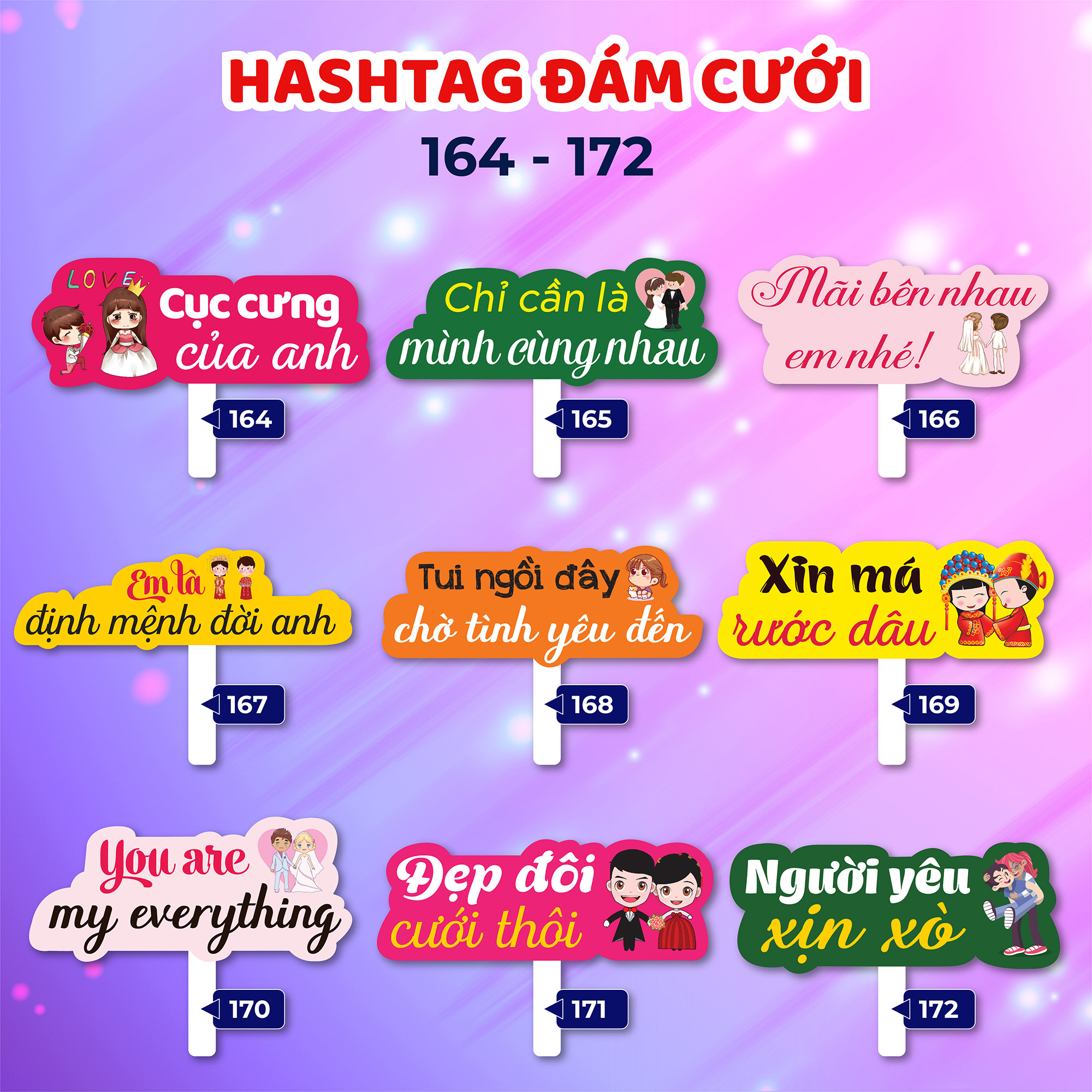 Bảng hashtag cầm tay chụp hình đám cưới (MS 137 - 172)