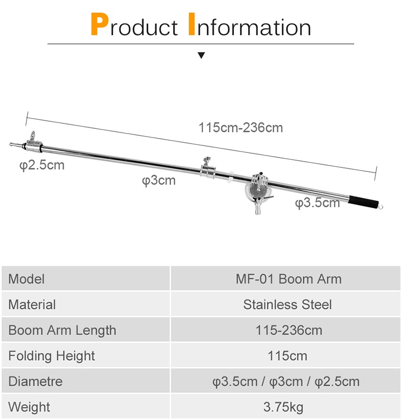 Tay boom đèn Inox MK MF-01 236cm