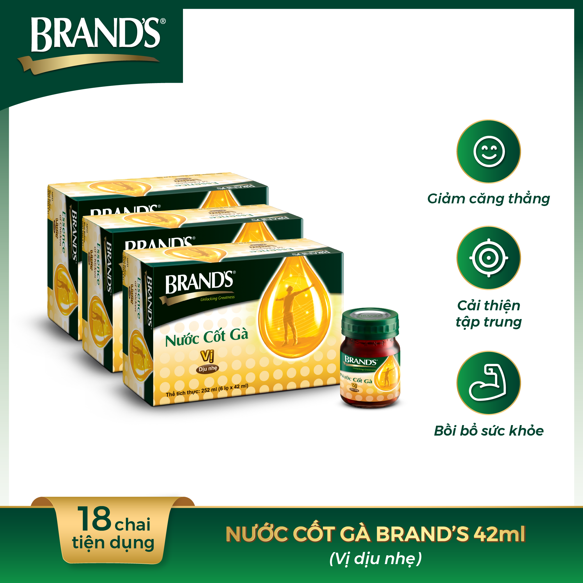 Combo 3 Hộp 6 Chai Nước Cốt Gà BRAND'S Vị Dịu Nhẹ (42ml/Chai)