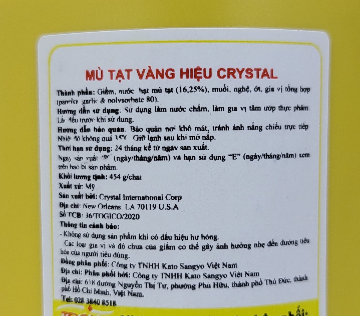 CRYSTAL (chai 454g) MÙ TẠT VÀNG Yellow Mustard