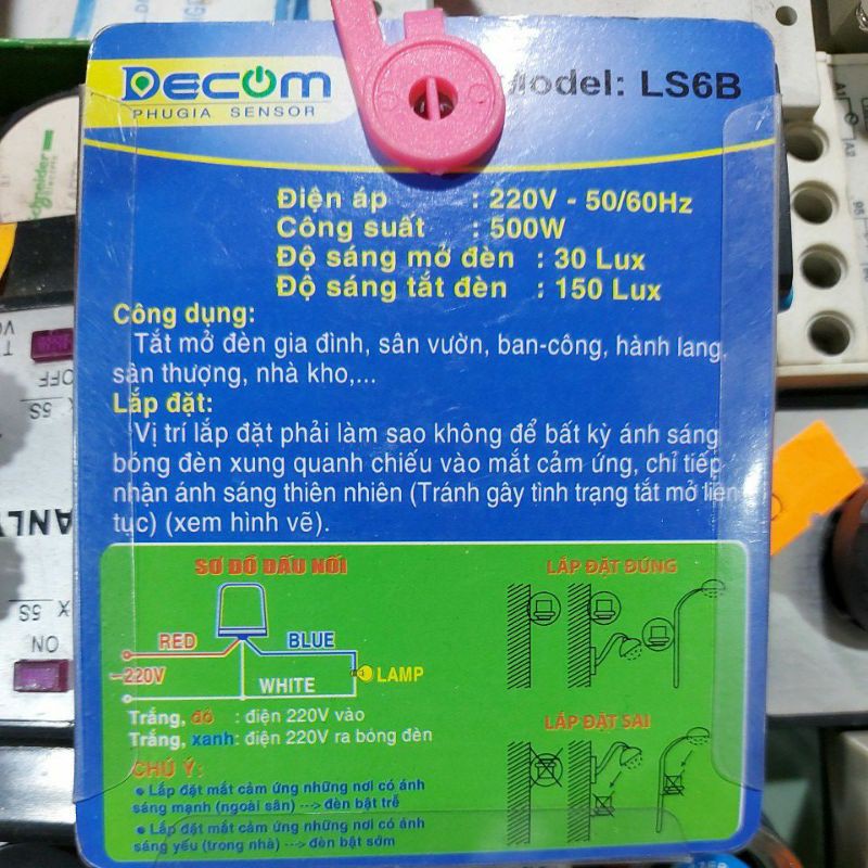 Công tắc cảm ứng ánh sáng 500W 220V LS6B