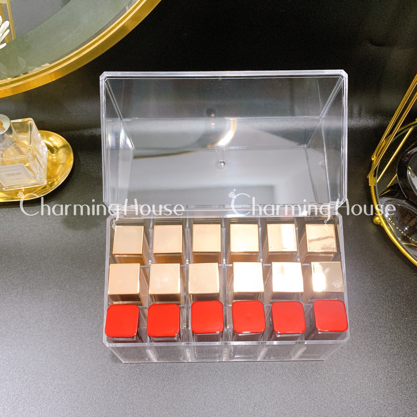 [HÀNG CÓ SẴN] -  KHAY ĐỰNG SON CÓ NẮP 24 THỎI SON CAO CẤP