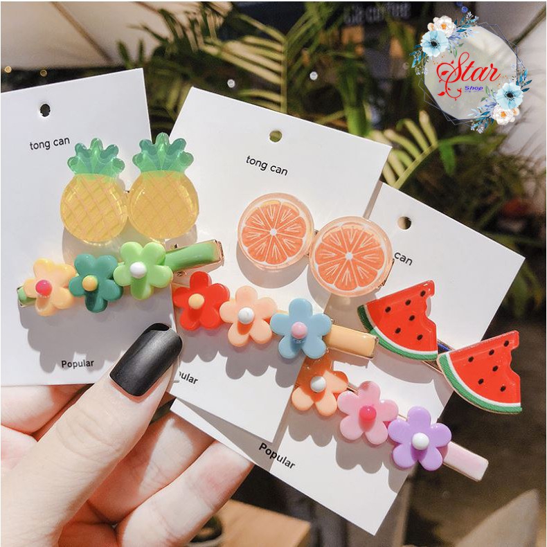 Set 2 Kẹp tóc bấm màu hoa quả hottrend C10