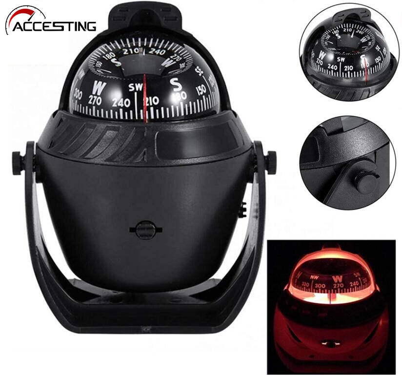 Pivoting Sea Marine Compass with Mount for Boat Caravan Truck Car Navigation High Precision LED Light Pivoting Compass Navigation Electronic Compass For Marine Boat Car
