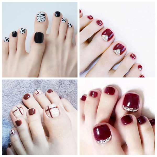 (24 chiếc mỗi hộp) Hàn Quốc móng chân giả Thiết kế chống thấm nước móng chân giả Đặt bằng kim cương Móng giả có thể tái sử dụng Chứa keo