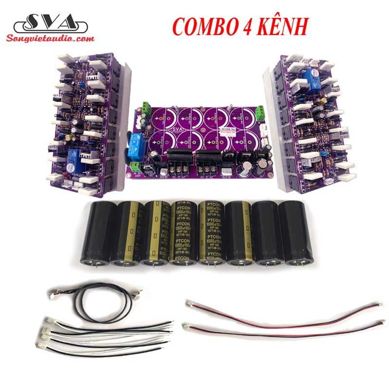Combo công suất 16 sò 2 kênh, mạch nguồn 8 tụ, nhôm, sò tt, tụ 100v ptcon