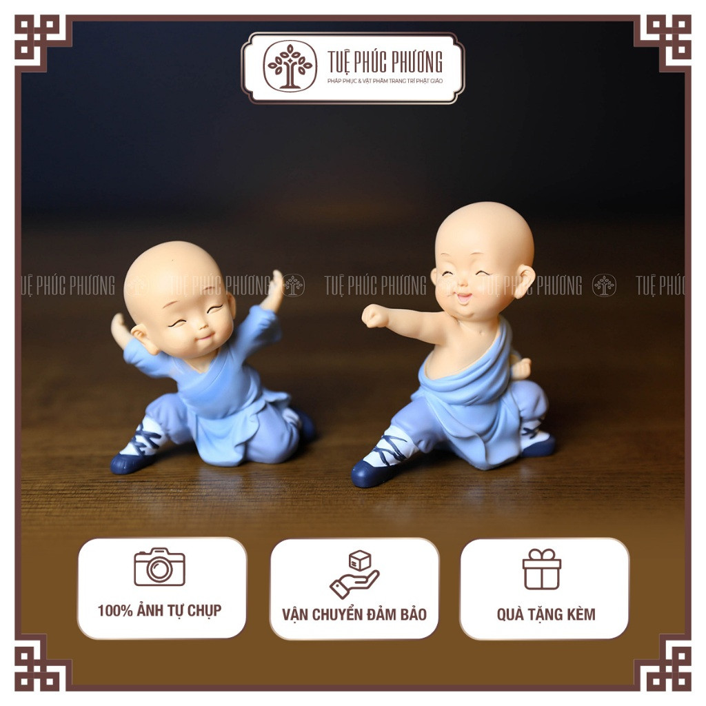 [Ảnh thật] Bộ 2 tượng chú tiếu đánh võ đáng yêu