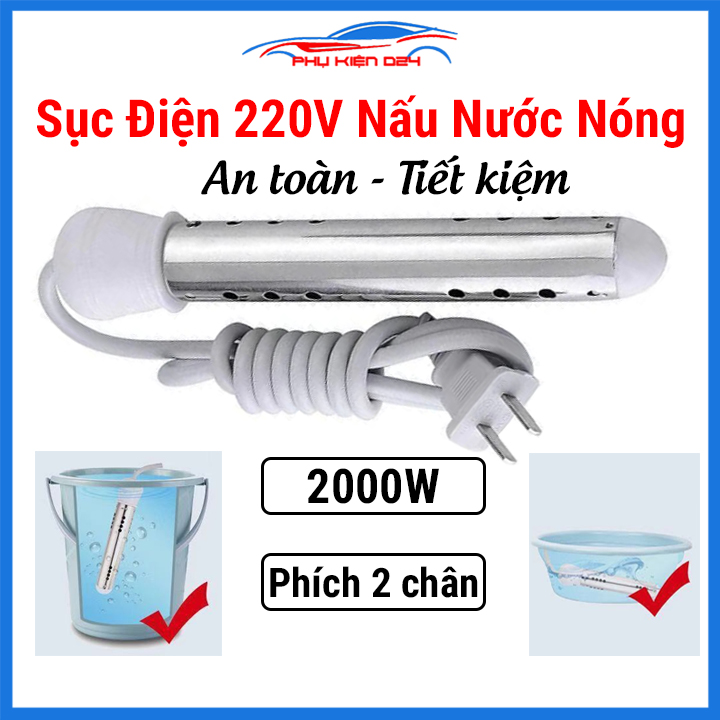 Sục điện đun nước 220V 2000W, dây điện trở nấu nước sôi chống giật an toàn, tiết kiệm