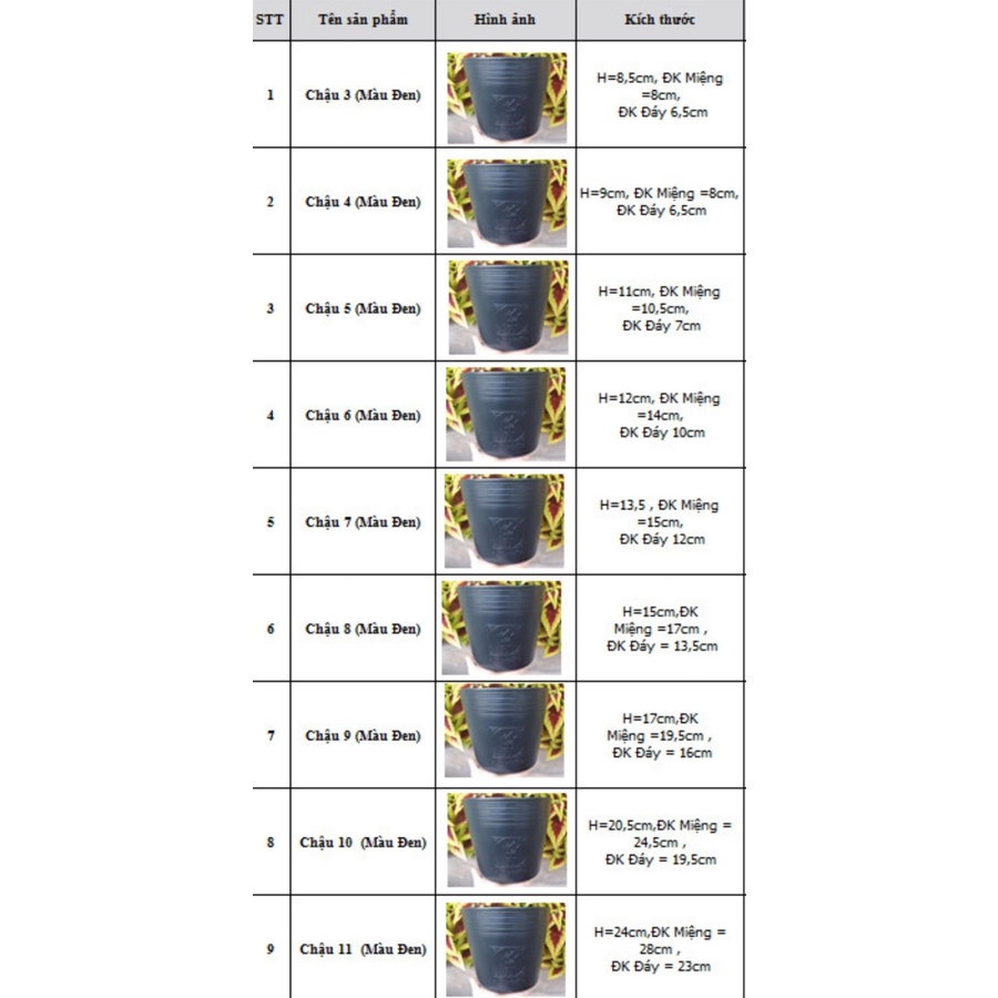 Chậu Nhựa Trồng Cây Đen & Đỏ (C3 - C16)
