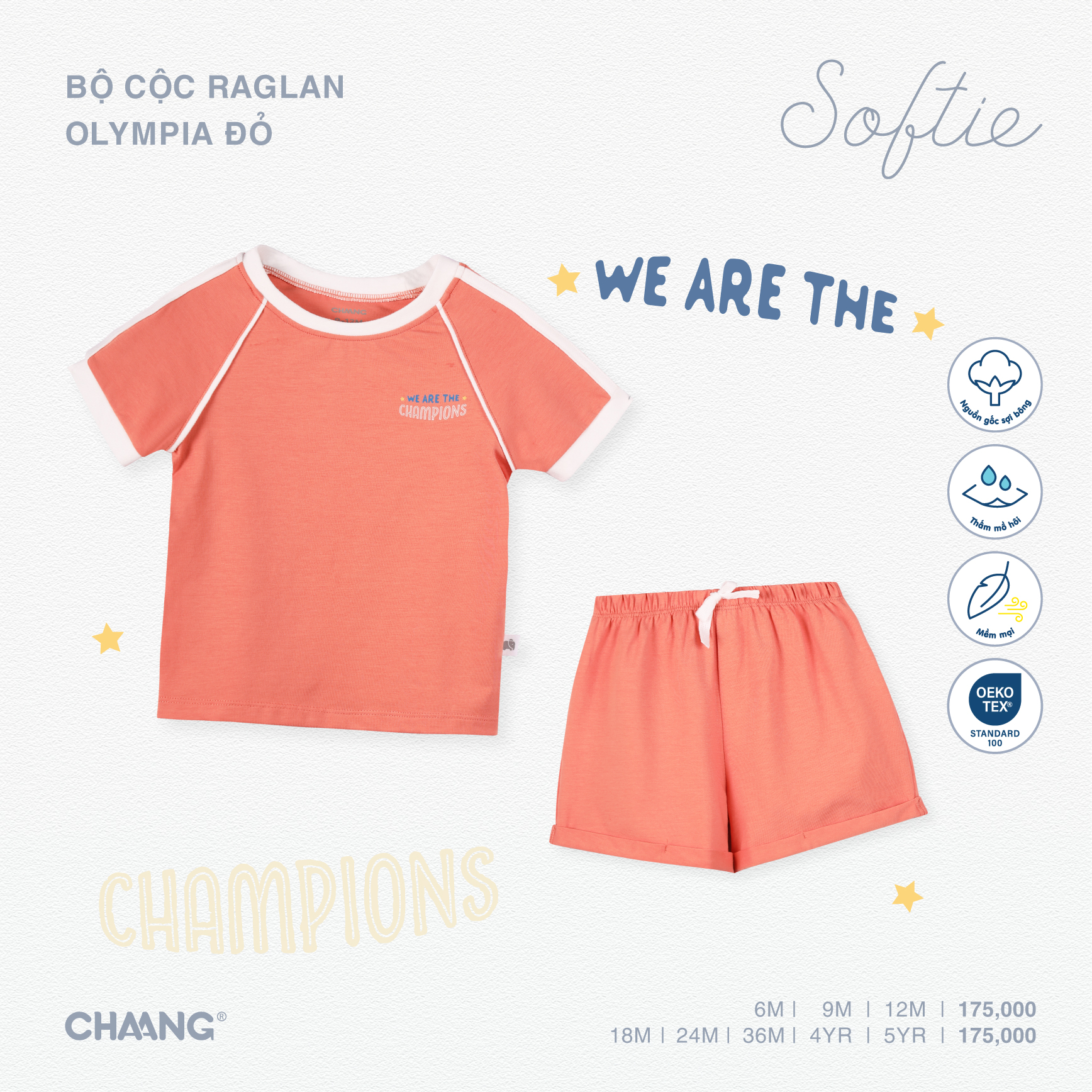 [CHAANG] Bộ quần áo cộc raglan bé trai Olympia Chaang