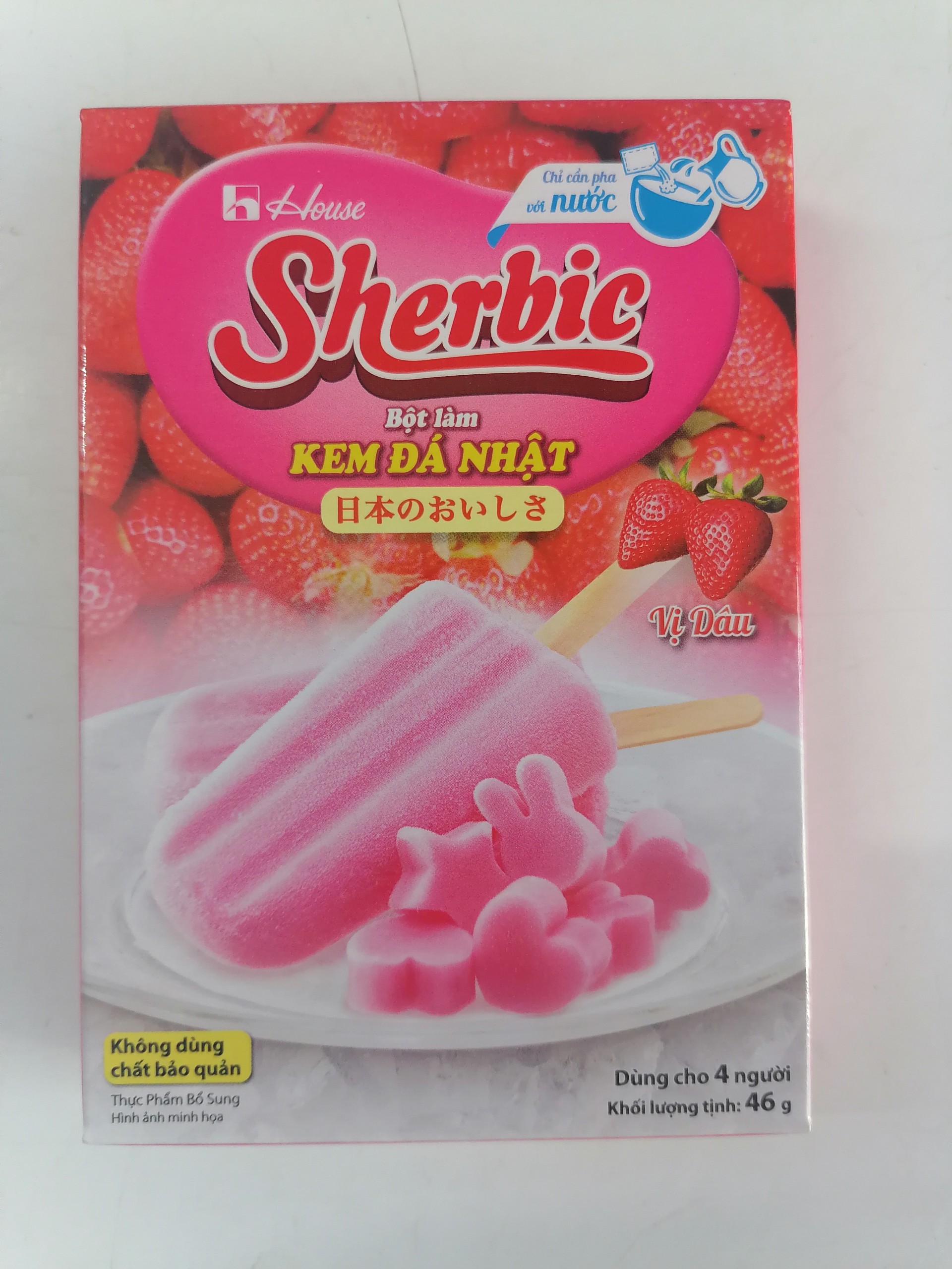 46g DÂU Bột Làm Kem Đá kiểu Nhật VN SHERBIC Strawberry Ice Cream Powder