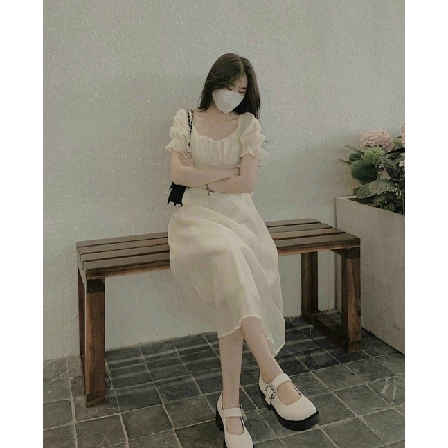 Đầm Midi Xếp Ly Nhún Ngực