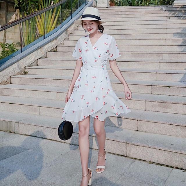 [HCM]Đầm cherry đỏ đắp tà