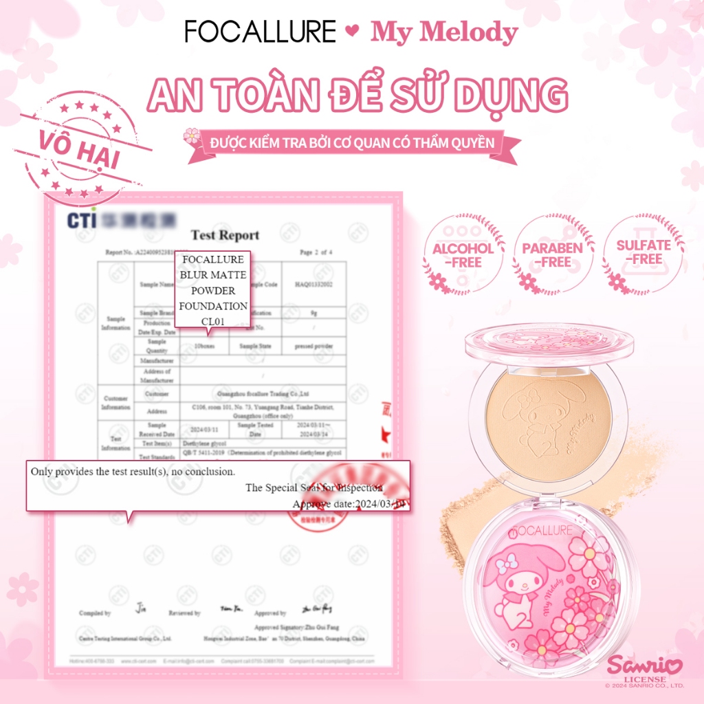 [Focallure x Sanrio] Phấn Phủ Mờ Độ Che Phủ Cao