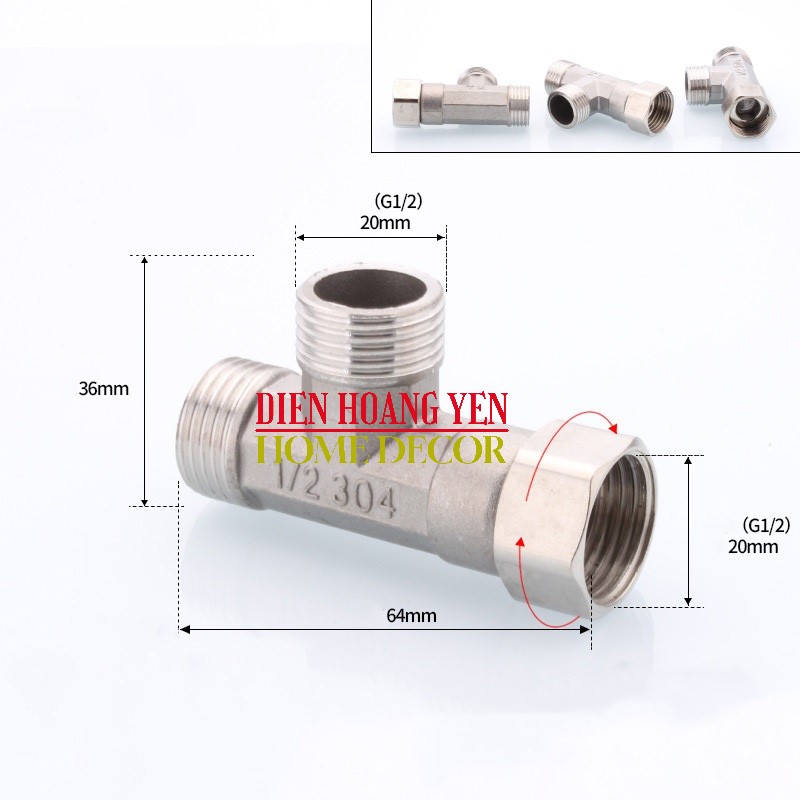 Tê cầu inox 304 không gỉ chia nước bồn cầu và vòi xịt