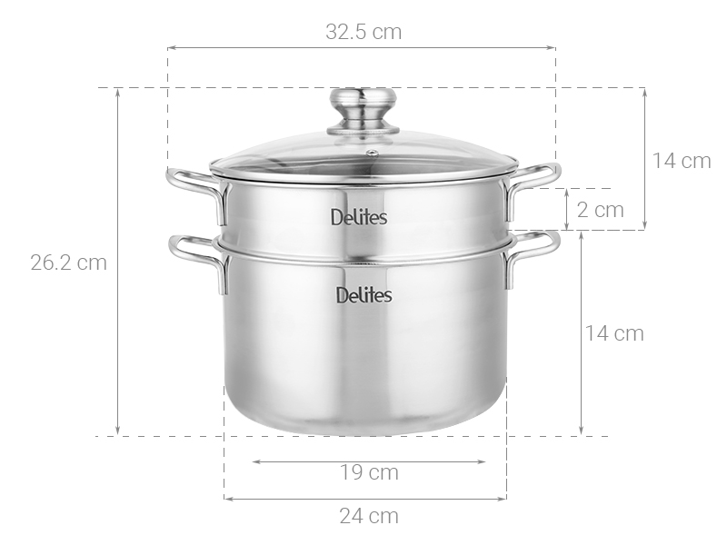 xửng hấp 2 tầng inox 24 cm Delites