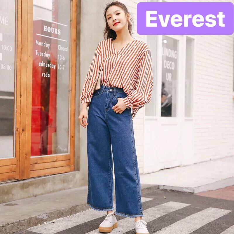QUẦN JEAN BAGGY NỮ CHẤT BÒ XANH ĐẬM ỐNG LOE RỘNG LƯNG CAO NÂNG MÔNG TT-6714 EVEREST FASHION