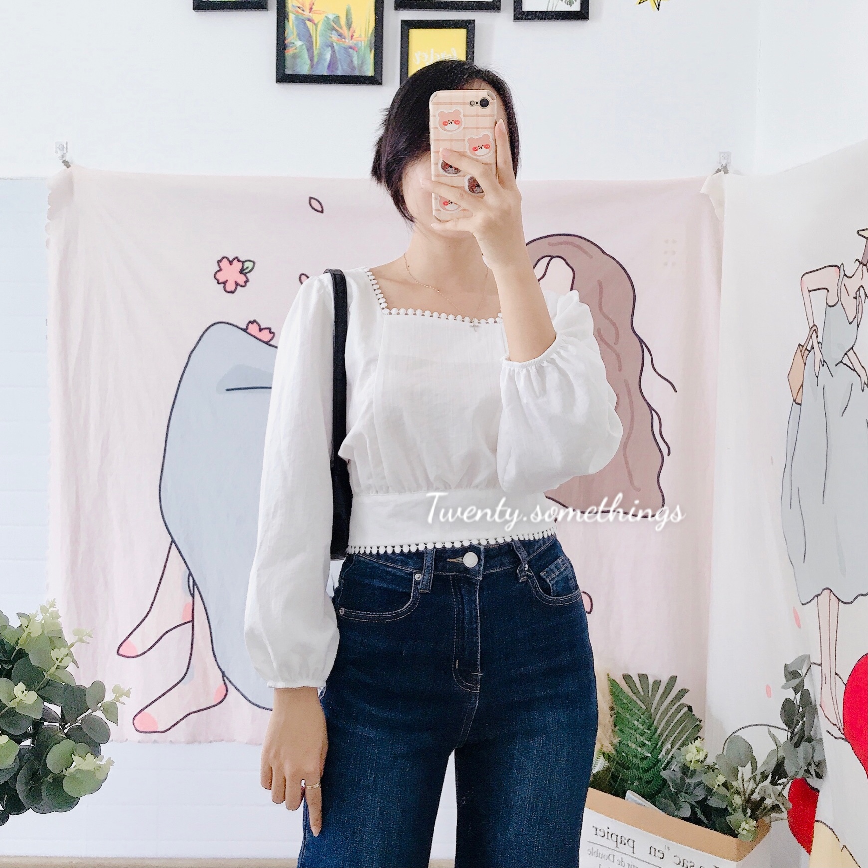 Áo Croptop Thắt Nơ Lưng Phối Ren