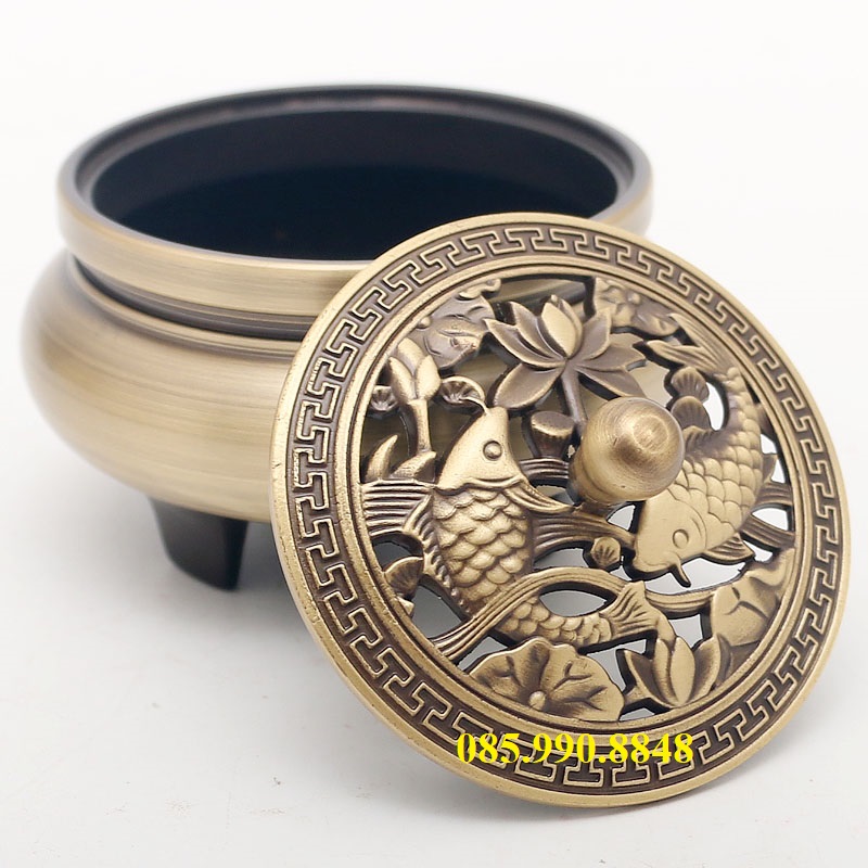 Lư đốt trầm bằng đồng, lư xông trầm đồng 3 chân Lazi HOME - [ƯU ĐÃI QUÀ HOT] Tặng bông chống cháy và chân hương trị giá 80k - Đốt trầm nụ, hương vòng, nhang, trầm bột