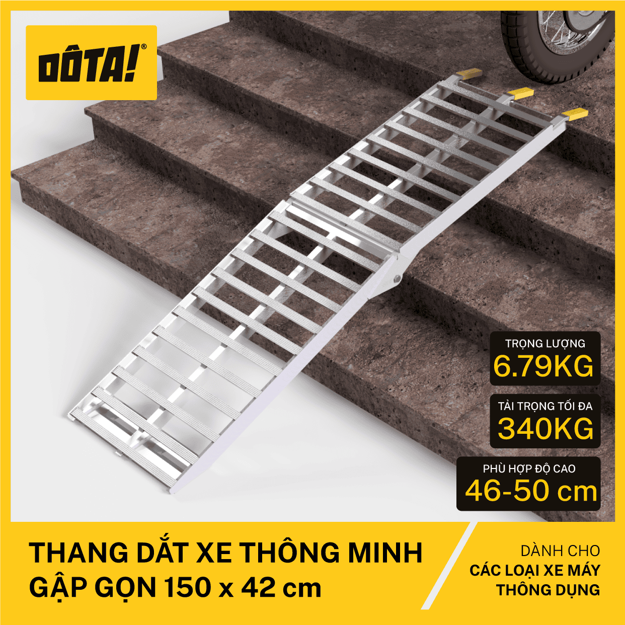 Thang Dắt Xe Thông Minh Gập Gọn (cho thềm cao từ 26 đến 75 cm)