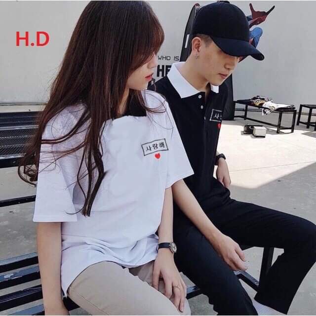 áo polo chữ Hàn thêu tim
