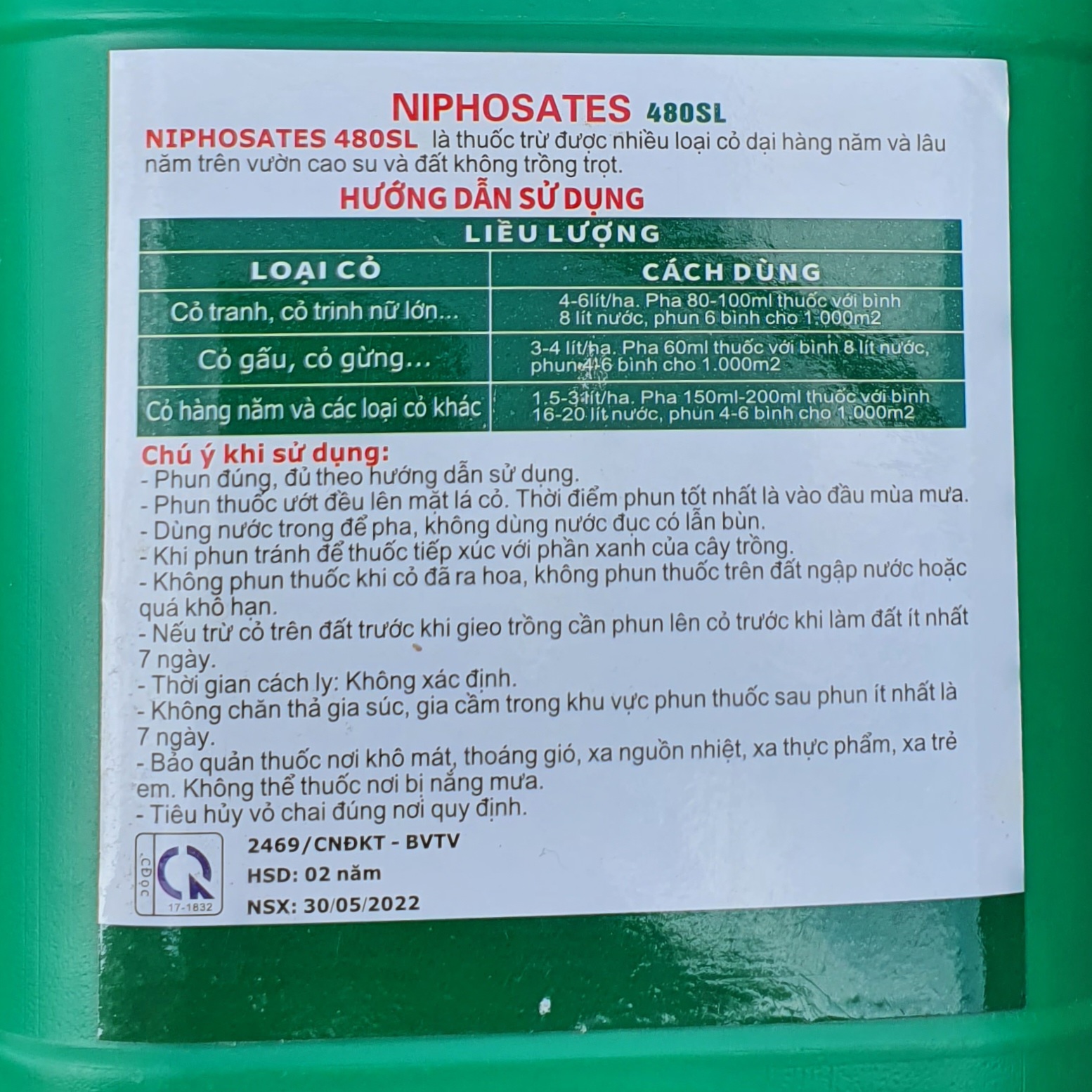 💎 Thuốc trừ cỏ NIPHOSATES 480SL (Can 4,5 lít)💖 Lưu Dẫn Tận Rễ