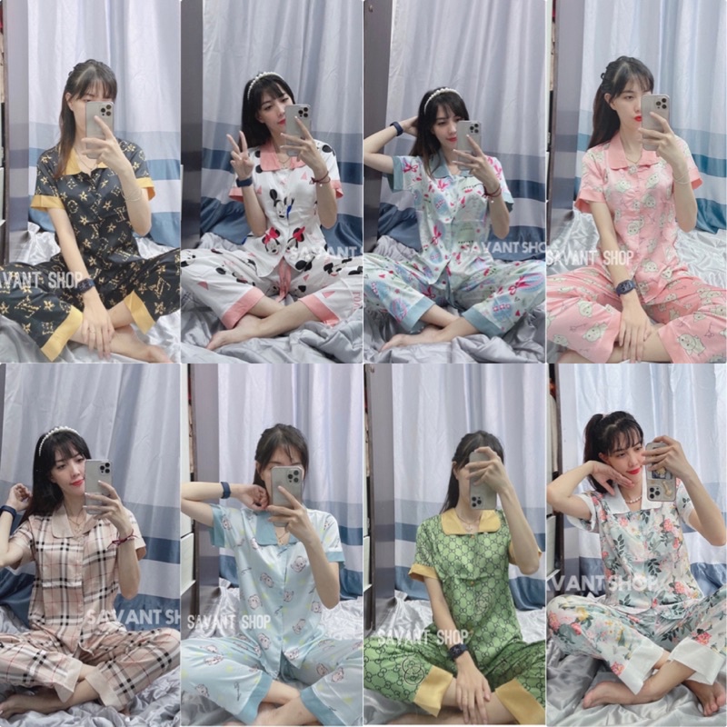 [ MẪU MỚI ] PYJAMA LỤA SATIN TAY NGẮN HOẠ TIẾT ĐẸP KÈM VIDEO