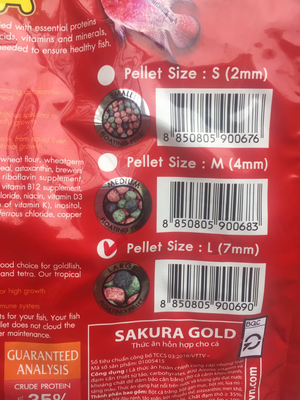 thức ăn cá koi  SAKURA GOLD 2kg hạt lớn 7MM