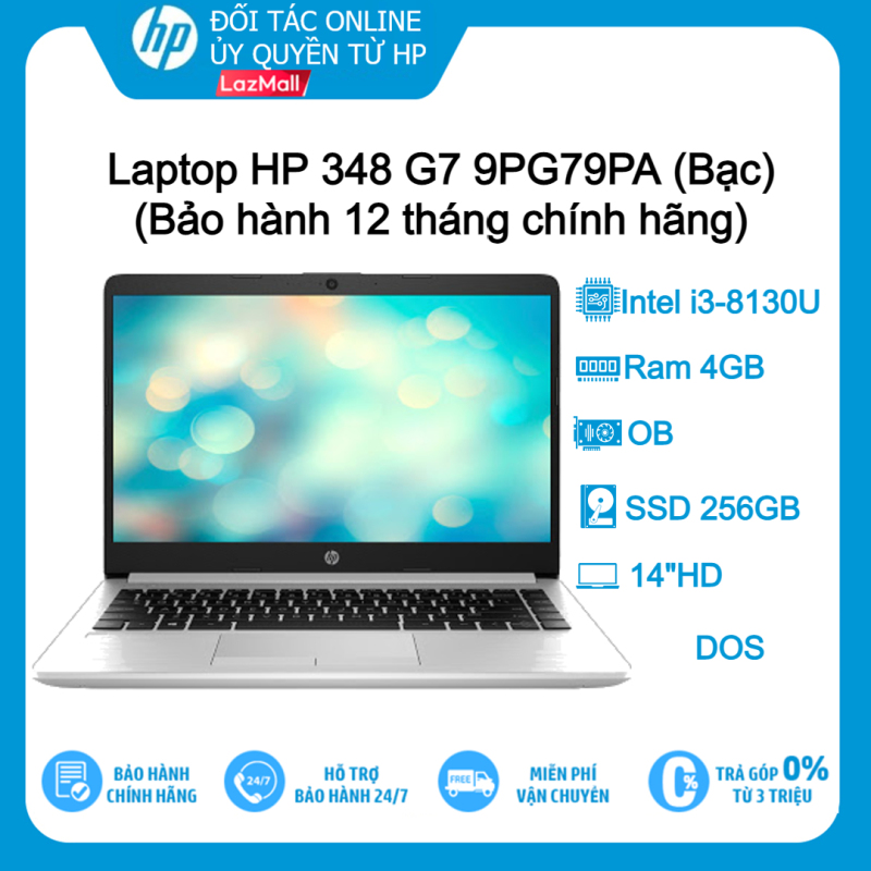 [Trả góp 0%]Laptop HP 348 G7 9PG79PA Bạc i3-8130U| 4G| 256GB| OB| 14HD| Dos-Hàng chính hãng new 100%