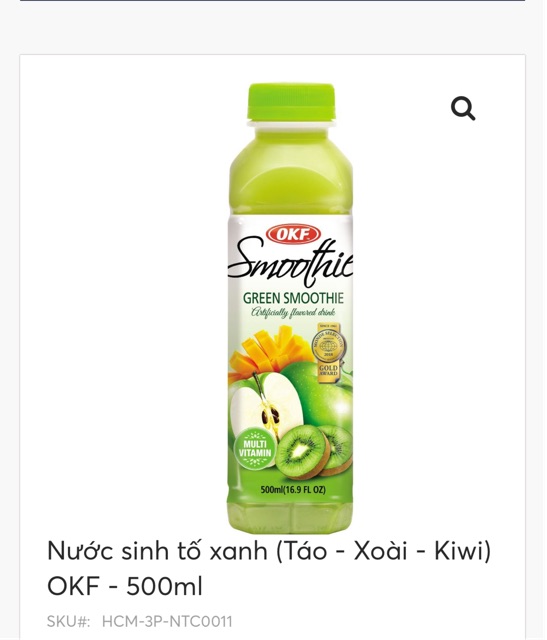 [HCM][THƯƠNG HIỆU OKF] NƯỚC SINH TỐ XANH 350ml (1 CHAI)