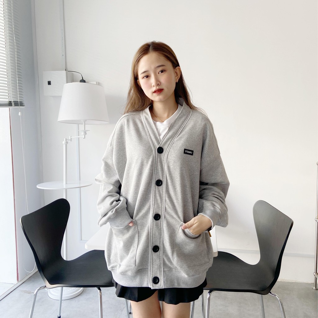 Áo nỉ cài nút Cardigan Jacket D'BAKU BASIC LOGO (Tặng kèm túi Tote)