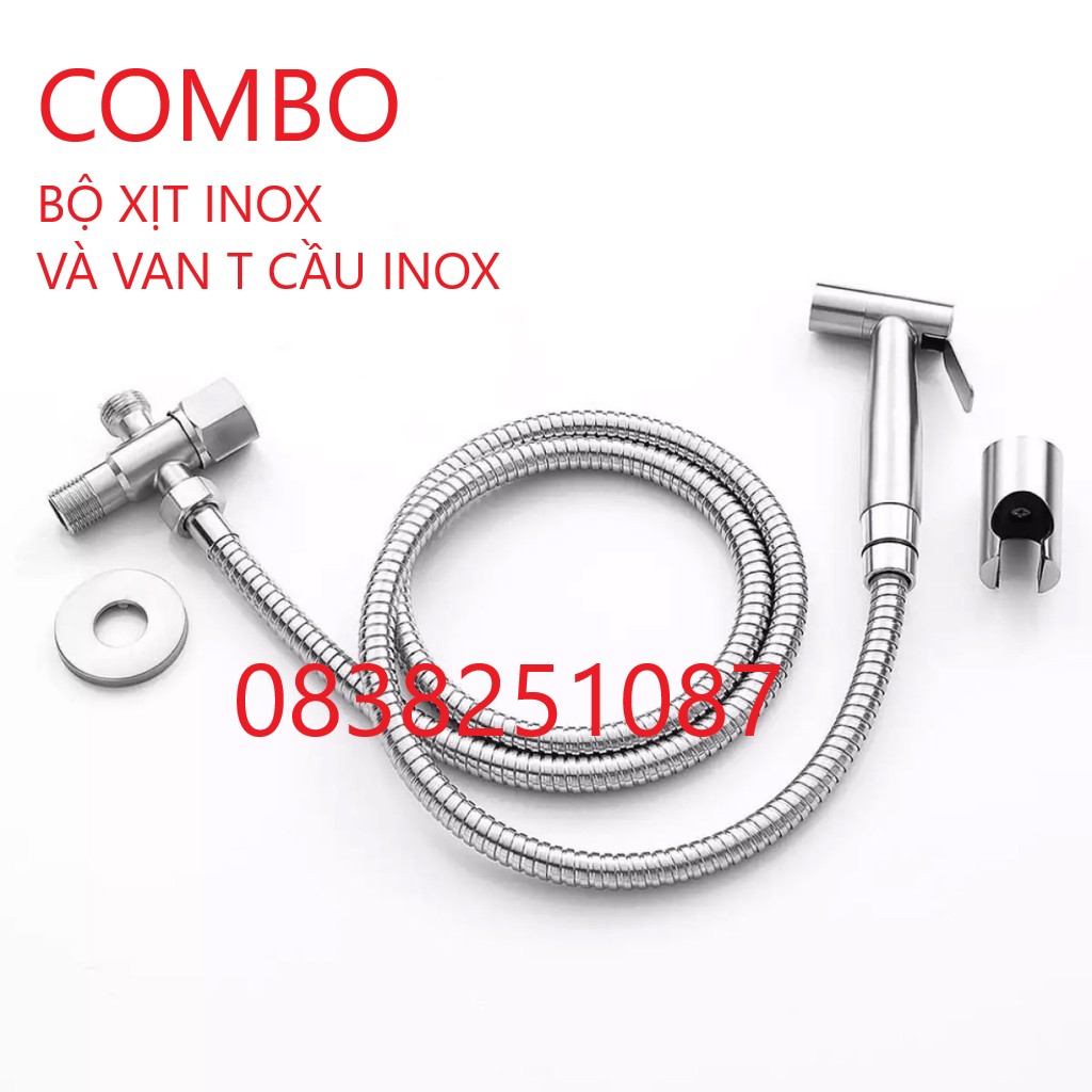 [HCM]Combo Vòi xịt vệ sinh và van nước chữ T Inox 304