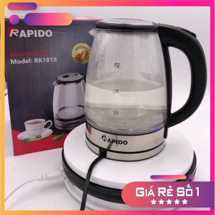 Ấm đun nước siêu tốc- ấm siêu tốc thủy tinh rapido 1.8l - bình siêu tốc công suất 1800w, ấm đun nước,bình đun siêu tốc, ấm đun siêu tốc- ấm siêu tốc giá rẻ-bảo hành 12 tháng