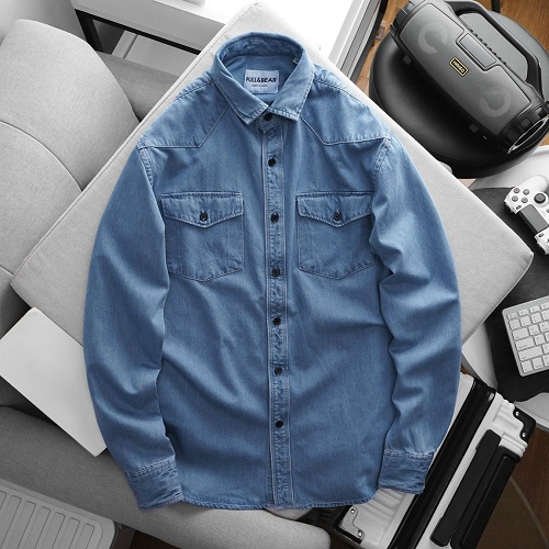 Sơ mi Denim nam 2 túi tay dài chất vải đẹp