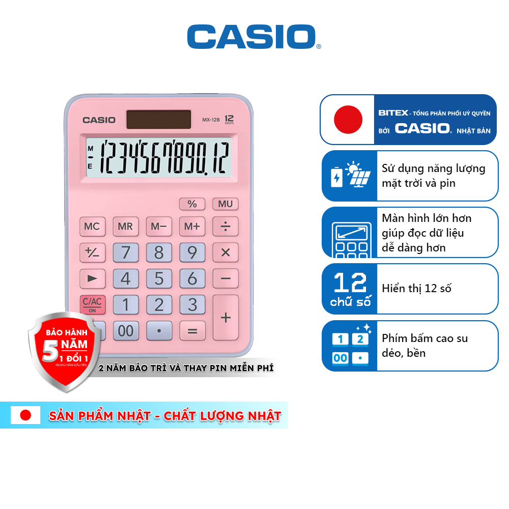 Máy tính CASIO MX-12B-PK Màu Hồng